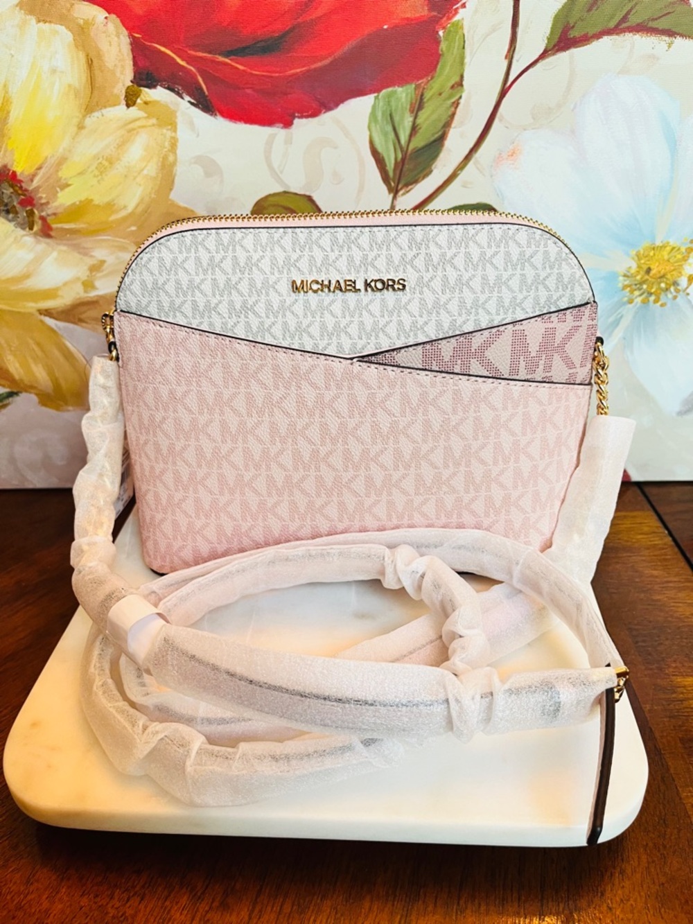 Michael Kors Jet Set Travel Powder Blush Pink Multi Medium Dome Crossbody (NWT) - Picture 3 of 13